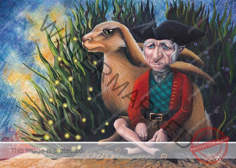 Irish Folklore narrative illustration - A Hare and a Leprechaun, characters of an Irish folk tale